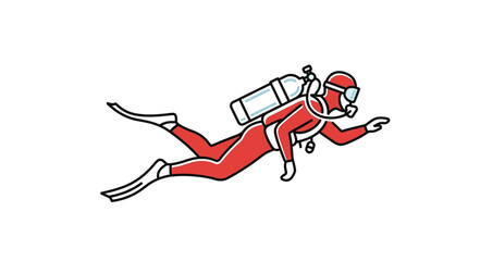 Illustrated scuba diver in red wetsuit underwater. © Wannaki