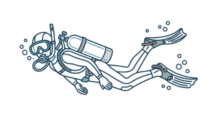 Illustrated scuba diver exploring underwater depths. © Wannaki