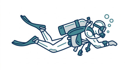 Illustrated scuba diver exploring underwater depths. © Wannaki