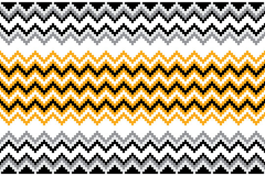 Seamless horizontal geometric pattern with multicolored lines, designed for fabrics, clothing, backgrounds, and decoration.