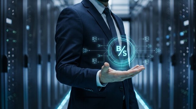 Businessman interacting with holographic bid-ask data. Financial trader analyzing market trends.