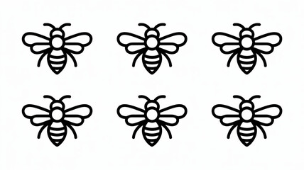 Fototapeta premium Six stylized bees arranged in two rows on a white background, symbolizing nature and productivity
