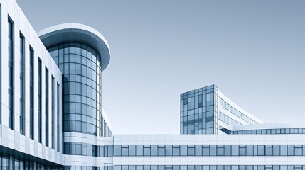 Obraz premium Modern Glass Office Building Complex with Curved and Rectangular Structures
