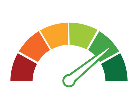 Colorful gauge meter with green needle on white background Vector, illustration