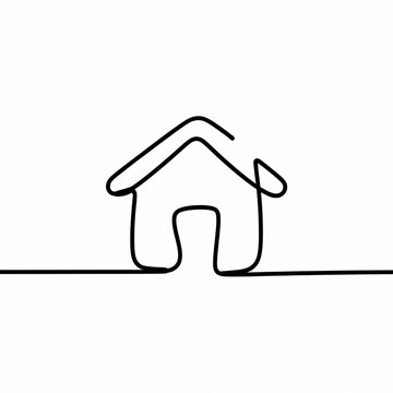 Minimalist single line drawing of a simple house on a white background