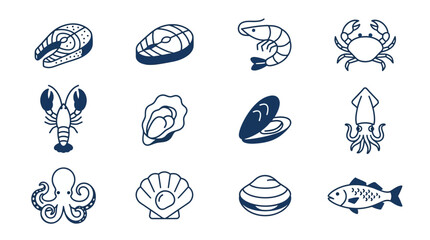 Collection of Seafood and Marine Life Icons. © Belajar