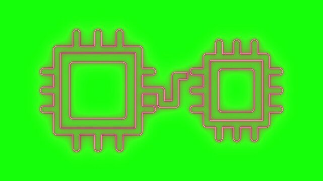 chipset microchip processor circuit neon line glowing technology data computing green screen chroma key futuristic cyber digital