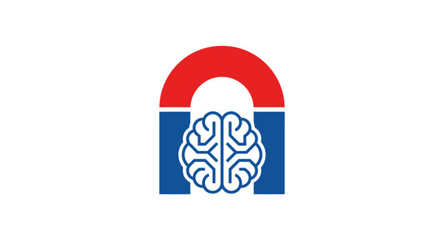 Horseshoe magnet attracting human brain icon.