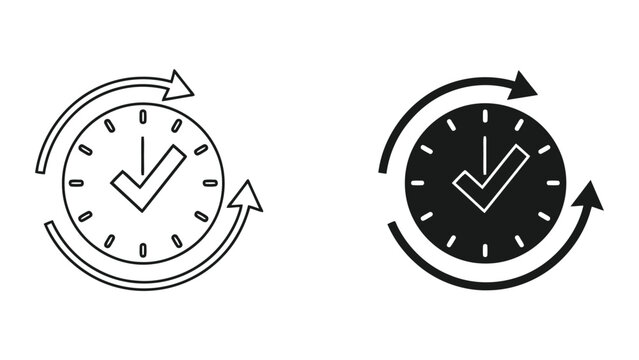 Clock Icon Set Featuring Checkmark Symbols with Circular Arrows in Minimalist Vector Style Design