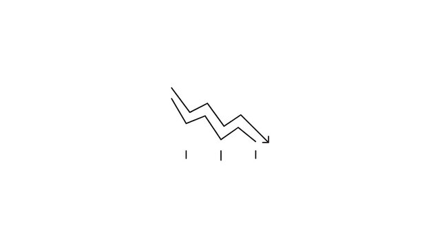 Minimalist downward trend line icon, black financial arrow on white background, simple business loss and economic decline graphic