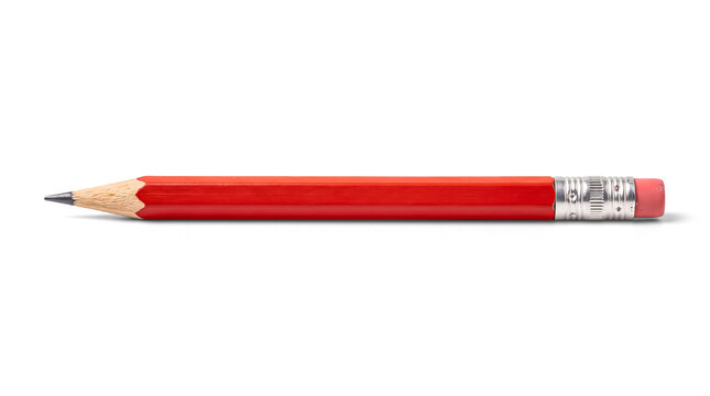 Classic Red Wooden Pencil with Eraser Isolated on Black Background for Education, Writing, Editing, and Office Stationery Concept