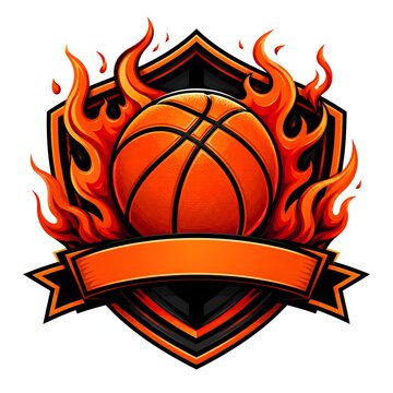 Flaming Basketball Shield Logo