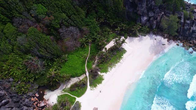 Aerial View Of Grand Anse Beach La Digue Seychelles