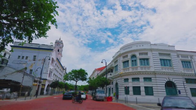 Historic Colonial Architecture Street Scene in George Town Penang Island