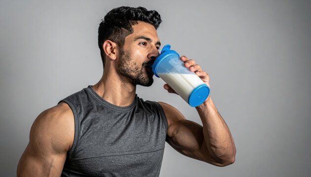 Man drinking protein shake after exercise