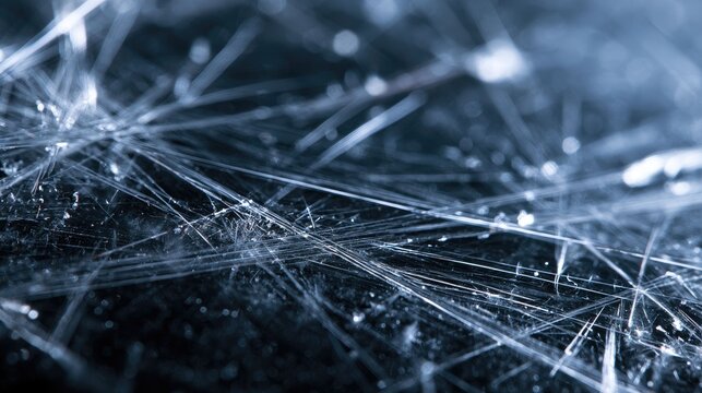 Close-up of Spiderweb with Dew Droplets on Fine Silken Threads in Nature