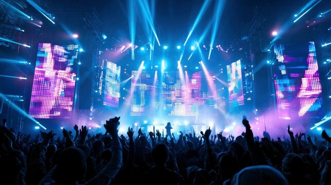 Dynamic Concert Stage with Colorful Lighting and Crowd Engagement