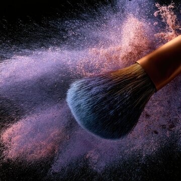 Makeup Brush Splash of Powder with Colorful Powder Explosion for Artistic Effect
