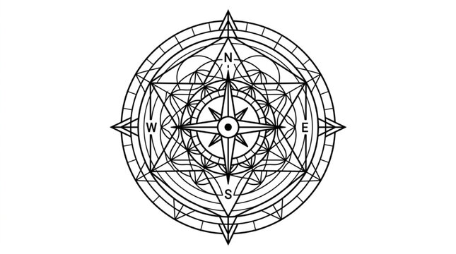 Intricate Geometric Mandala Design with Compass Points.