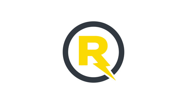Letter R lightning bolt logo.