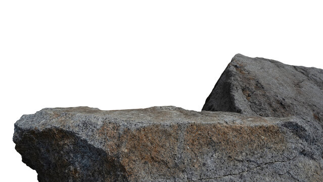 Stone Rock Podium With Boulder, Isolated On Transparent Background, Natural Rough Platform For Product Display, Granite Pedestal With Rustic Texture, Outdoor Stage, Presentation Mockup And Copy Space