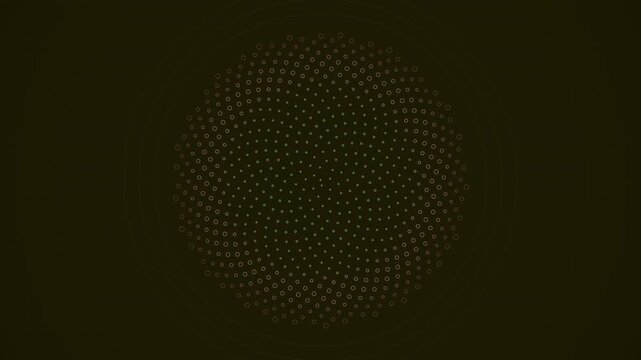 Abstract 4K UHD loop featuring a glowing yellow phyllotaxis sacred-geometry pattern breathing in radial symmetry with cinematic depth. Ideal for screen saver, trance. 4K UHD.