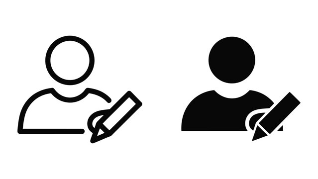 Editing User Profile Icon Set Featuring Person Symbol With Pencil Tool in Minimalist Vector Style