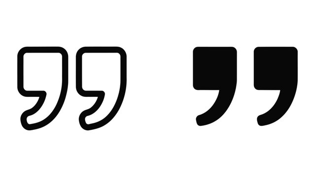 Minimalist Quotation Mark Icons Set Featuring Solid and Outline Vector Styles for Graphic Design