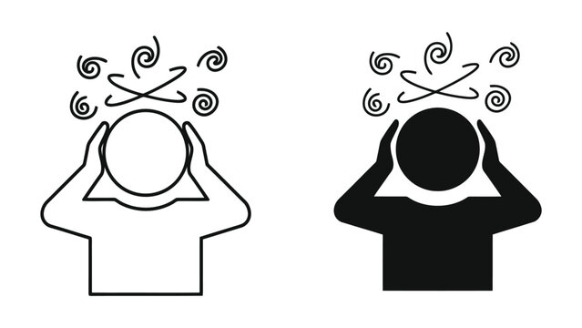 Dizzy Person Icon Set Showing Headache and Confusion in Minimalist Vector Style