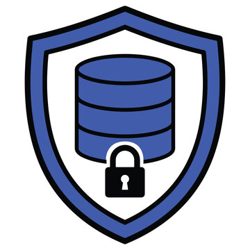 Database Security Shield Icon with Data Protection Lock Vector Illustration