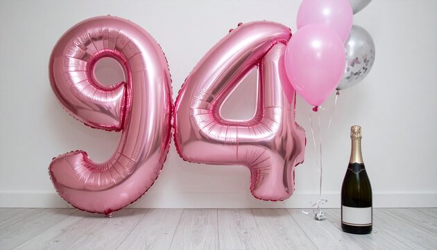 Pink Number 94 Balloon with Champagne Bottle Celebration Setup