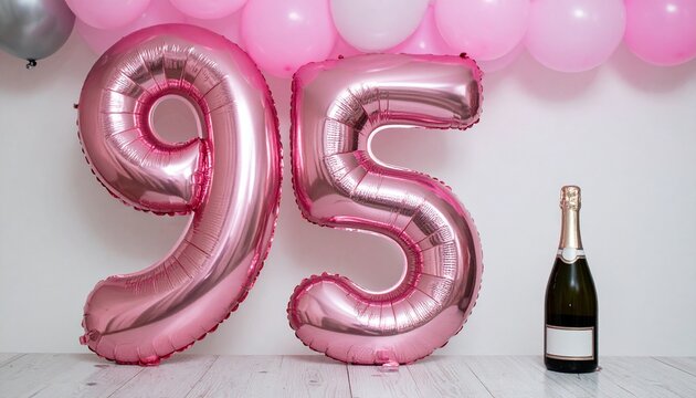 Pink Number 95 Balloon with Champagne Bottle Celebration Setup
