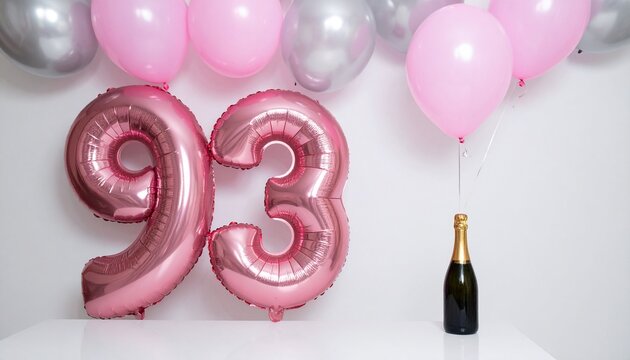 Pink Number 93 Balloon with Champagne Bottle Celebration Setup
