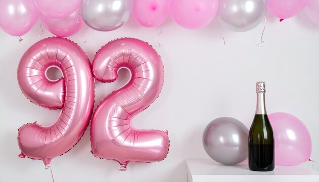 Pink Number 92 Balloon with Champagne Bottle Celebration Setup