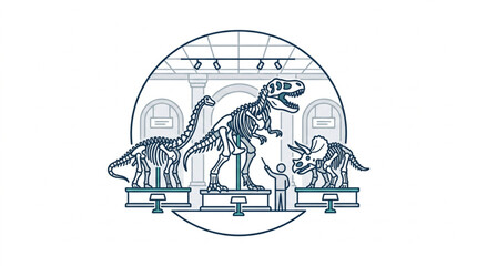 Illustrated Dinosaur Skeleton Museum Exhibit Display. © Slamet