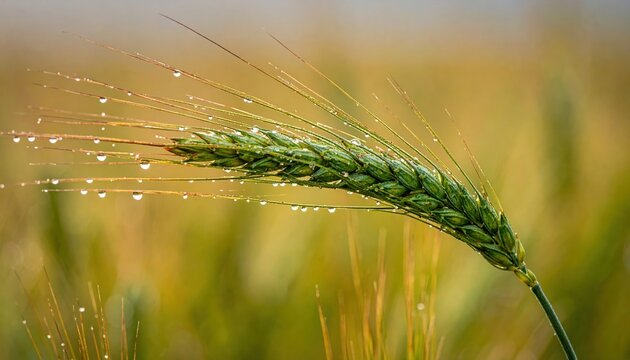 Wheat spikes with raindrops after summer rain