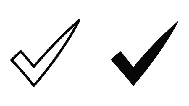 Checkmark Symbols Set Featuring Outline and Solid Black Icons for Minimalist User Interface Design