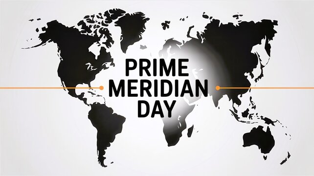 Prime Meridian Day graphic with world map and longitude line, isolated on white background