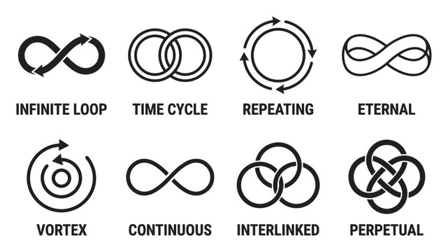 Infinite loop and time cycle concept abstract vector symbols.