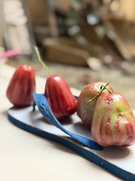 Fresh Red Wax Apples with Stems 