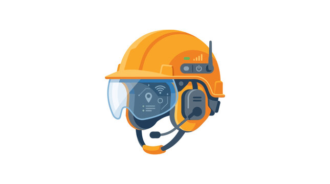 Smart futuristic construction safety helmet with augmented reality visor.