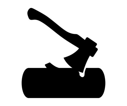 Wood axe woodcutting log lumberjack tool vector icon silhouette