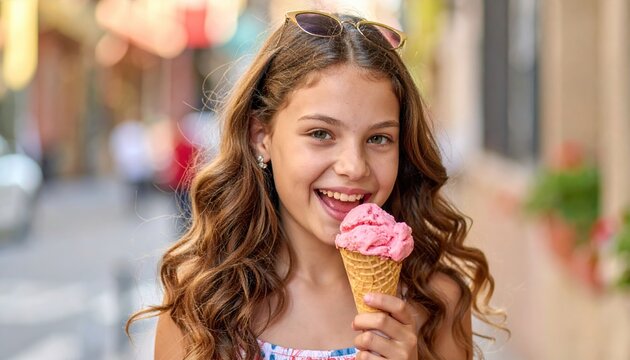 Teenage girl enjoying strawberry ice cream