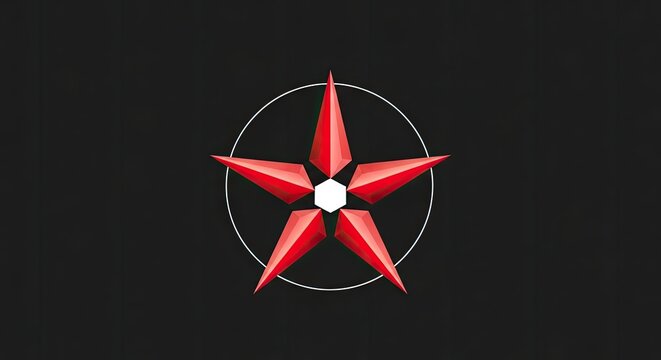 Red 3D star emblem with sharp metallic edges.