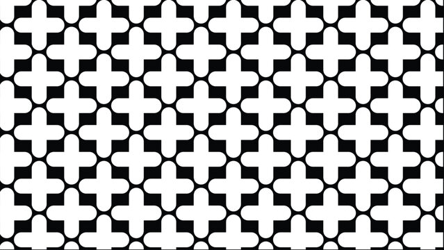 Geometric tessellation vector with black and white plus‑sign pattern, abstract grid design emphasizing symmetry and visual contrast