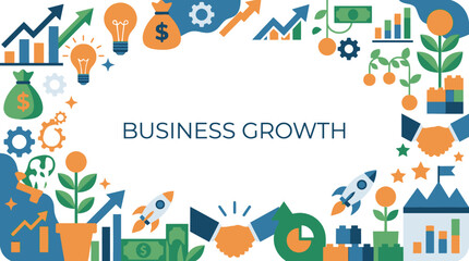 Naklejka premium Business growth concept with rocket and financial icons.
