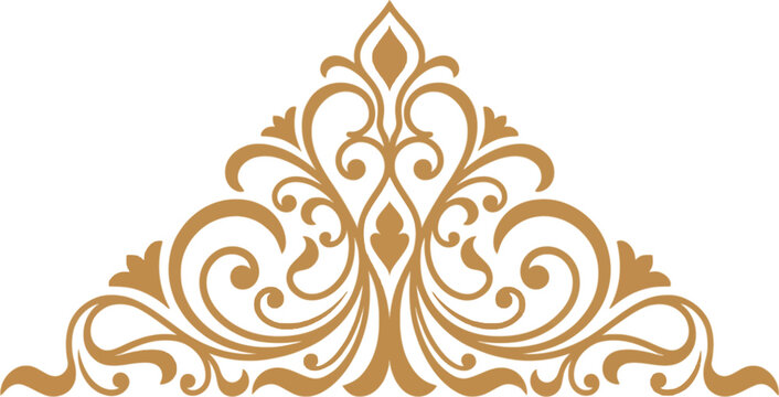 Elegant golden vintage floral ornament with intricate swirls and decorative filigree patterns isolated on a clean white background design element