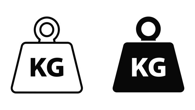 Weight measurement icons featuring kilogram symbols in solid and outline vector illustration style