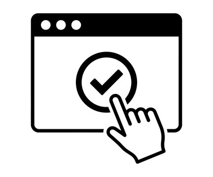 Browser check mark verified selection website vector icon silhouette