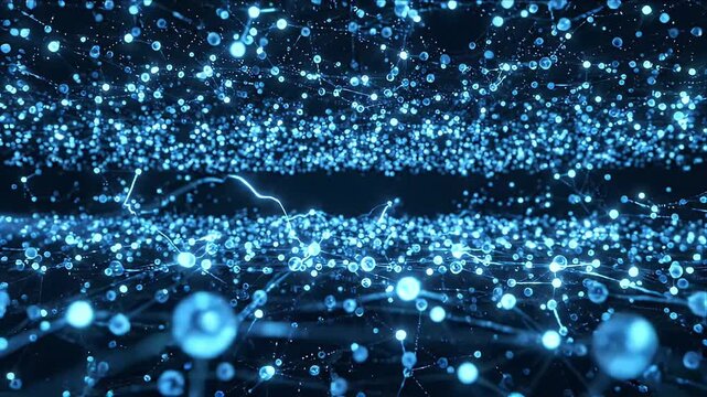 Abstract digital technology background with glowing blue nodes and connecting lines in a 4K video loop